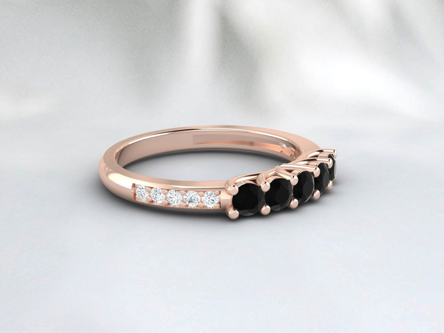 Vintage Black Onyx Wedding Band Rose Gold Eternity Anniversary Band