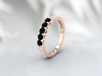 Vintage Black Onyx Wedding Band Rose Gold Eternity Anniversary Band