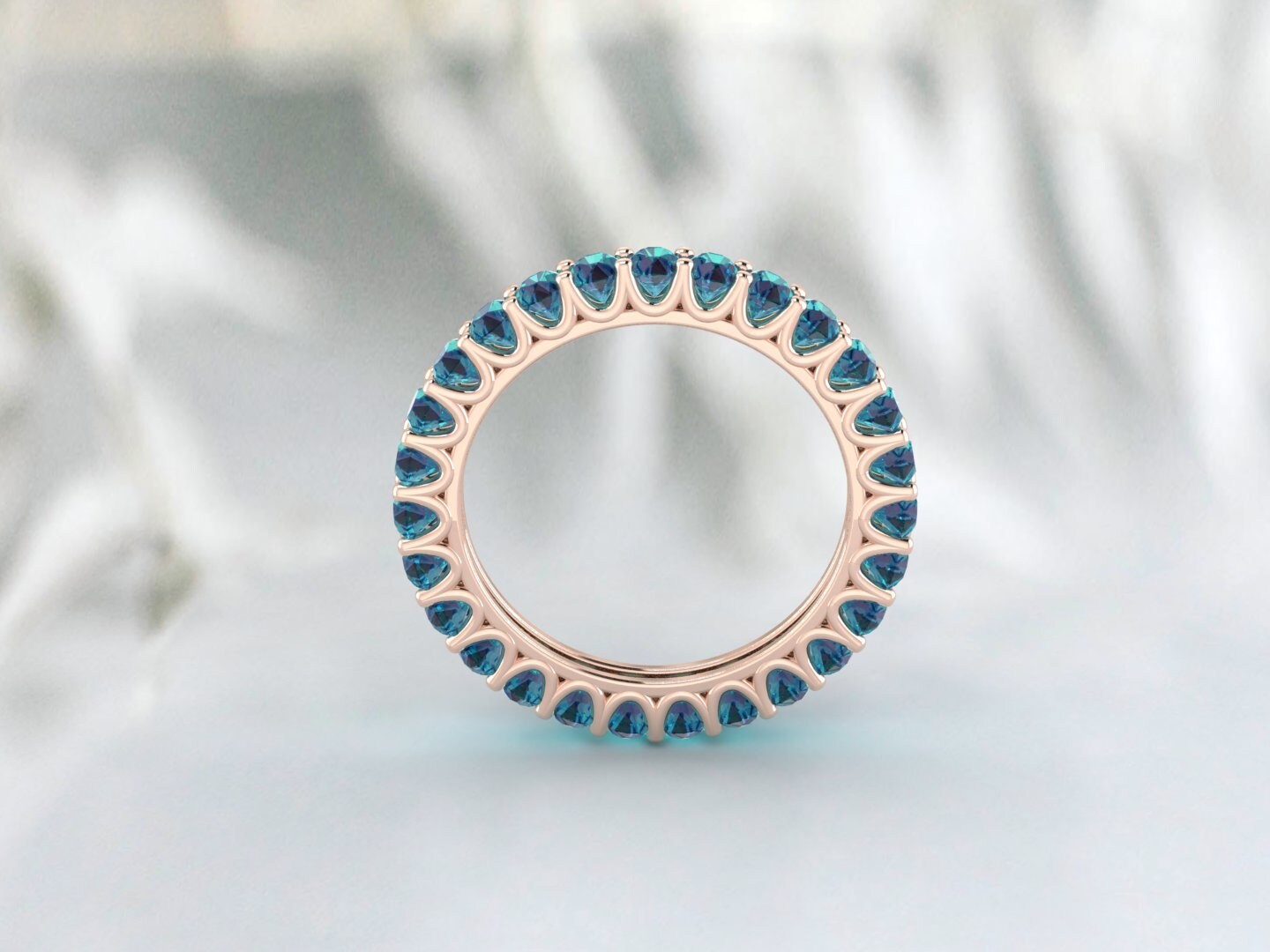 Eternity Band london blue Topaz Ring Aniversary Ring Sterling Silver Matching Band Stacking Ring Birthstone Rose Gold Plate Wedding Band