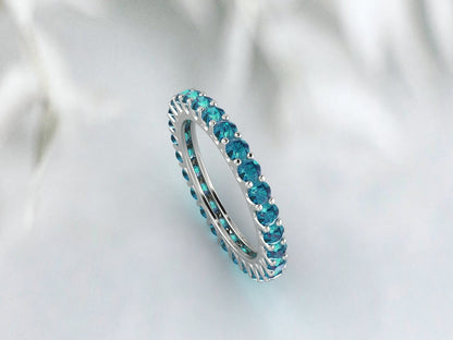 Eternity Band london blue Topaz Ring Aniversary Ring Sterling Silver Matching Band Stacking Ring Birthstone Rose Gold Plate Wedding Band