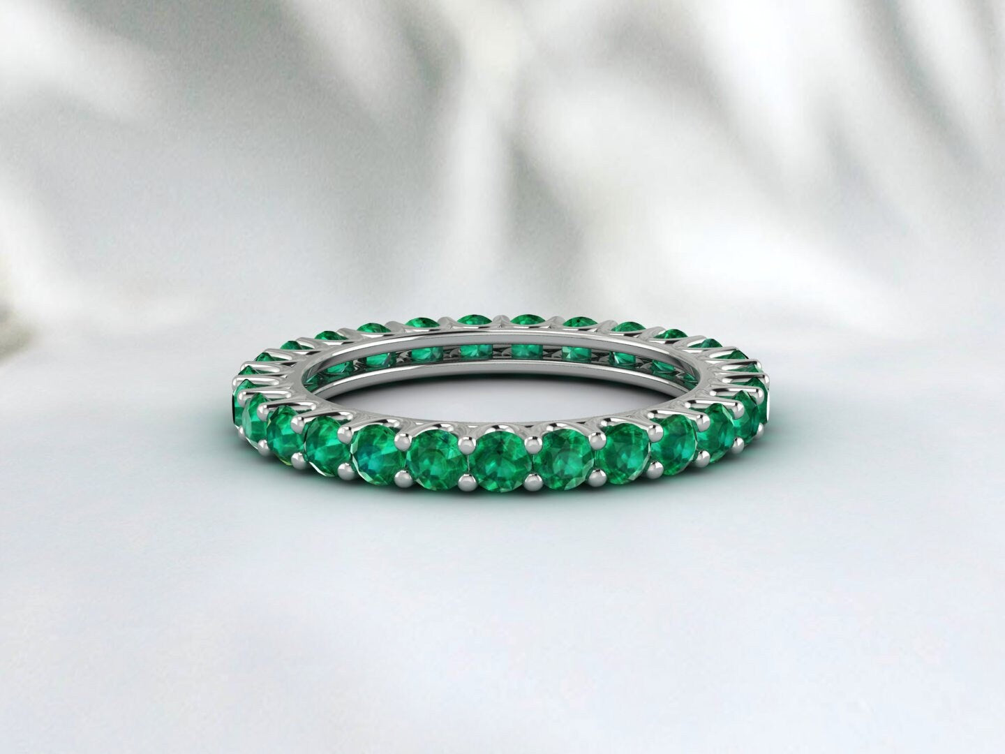 Unique Dainty Emerald Ring May Birthstone Band Round Emerald Silver Ring Stacking Ring Gemstones Ring Wedding Band Anniversary Gift