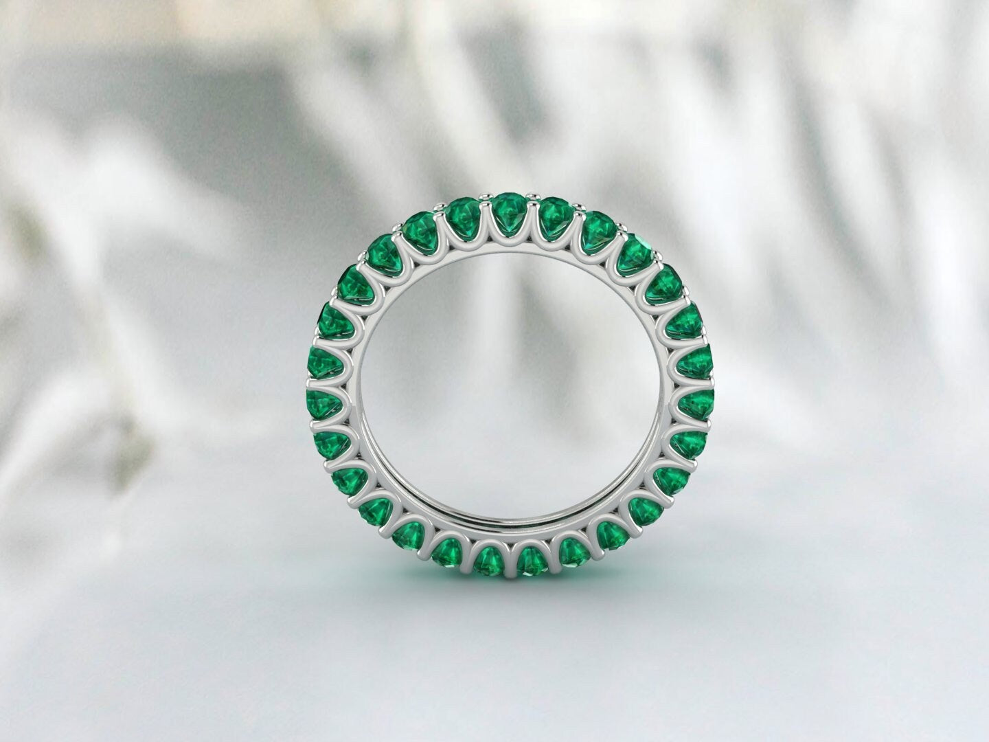 Unique Dainty Emerald Ring May Birthstone Band Round Emerald Silver Ring Stacking Ring Gemstones Ring Wedding Band Anniversaire Cadeau