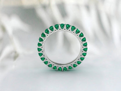 Unique Dainty Emerald Ring May Birthstone Band Round Emerald Silver Ring Stacking Ring Gemstones Ring Wedding Band Anniversary Gift