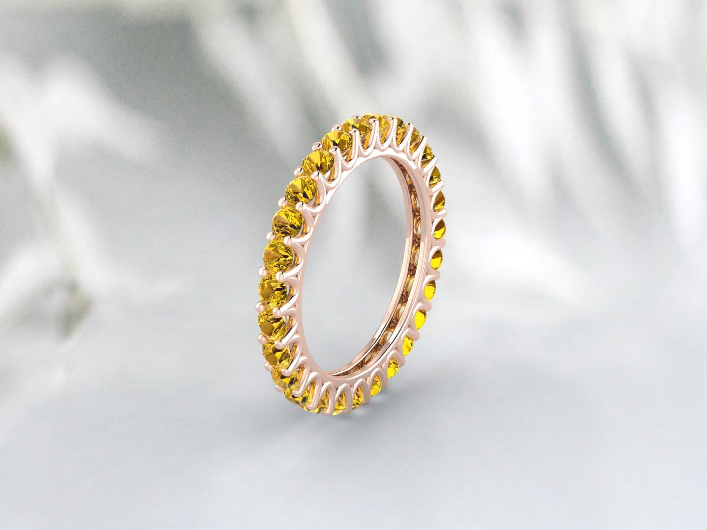 Yellow Citrine Eternity Wedding Band Gemstone Stacking Ring For Women