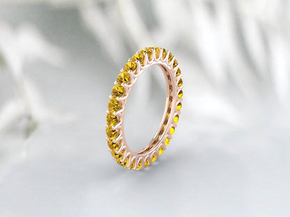 Bague de mariage d'éternité en citrine jaune, anneau empilable de pierres précieuses pour femmes