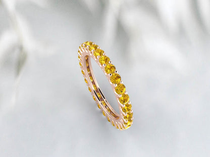 Yellow Citrine Eternity Wedding Band Gemstone Stacking Ring For Women