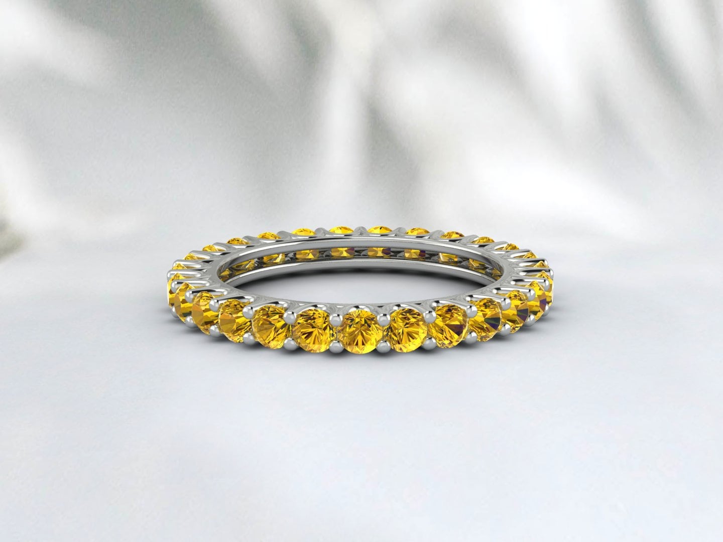 Yellow Citrine Eternity Wedding Band Gemstone Stacking Ring For Women