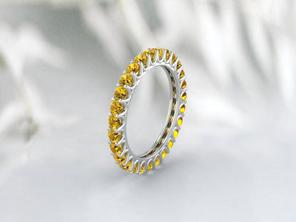 Yellow Citrine Eternity Wedding Band Gemstone Stacking Ring For Women