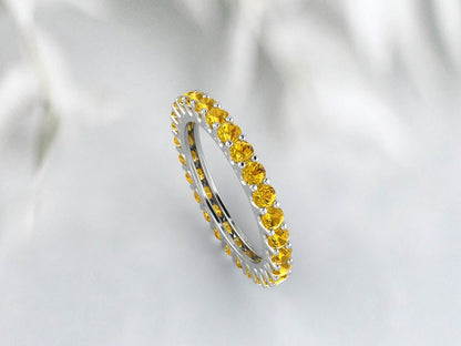 Yellow Citrine Eternity Wedding Band Gemstone Stacking Ring For Women