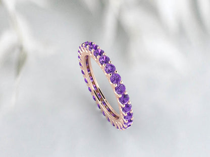 Unique Silver Amethyst Eternity Wedding Band Anniversary Gift For Her