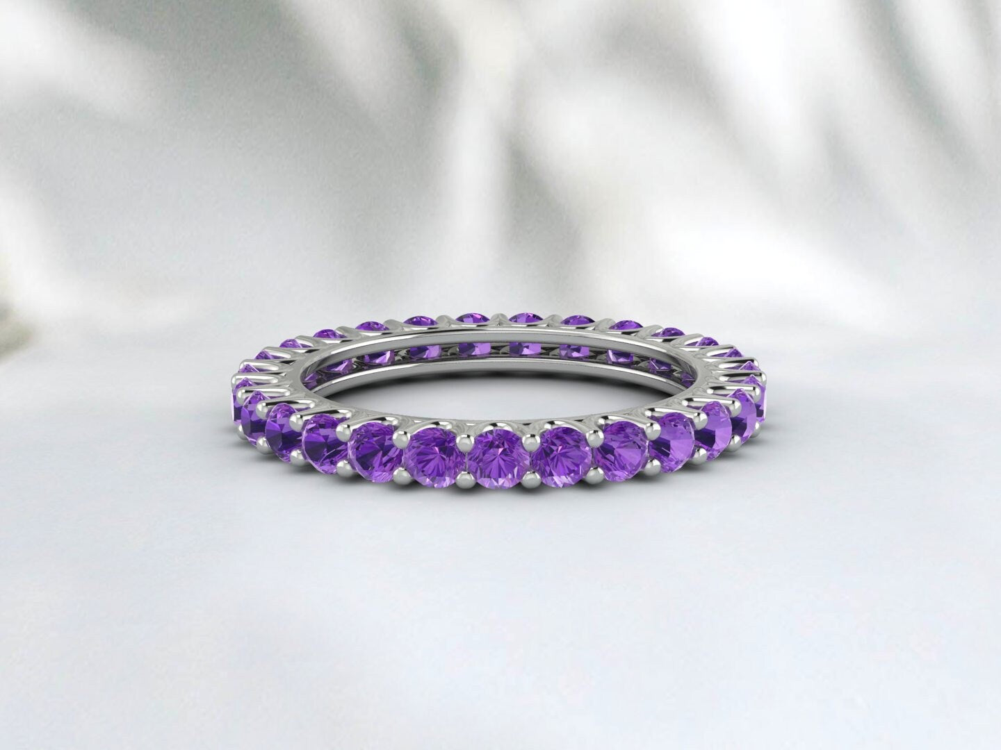 Unique Silver Amethyst Eternity Wedding Band Anniversary Gift For Her