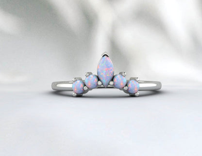 Curved Opal Unique Wedding Band Women Vintage Marquise Bridal Ring