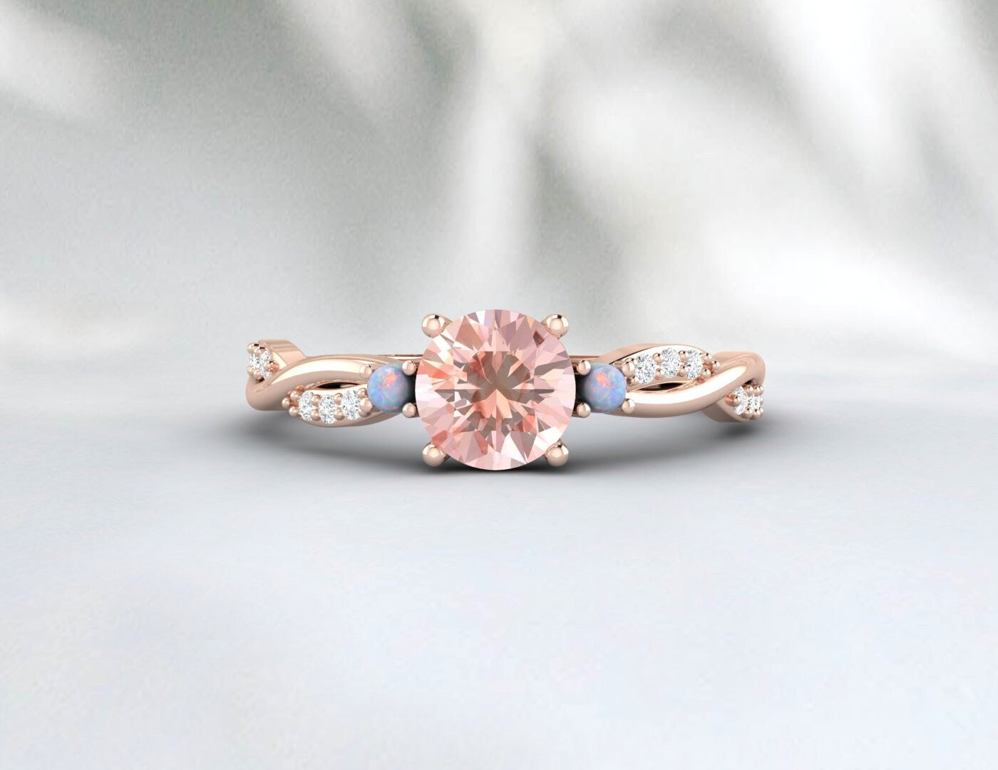 Bague de fiançailles ovale en morganite rose, cadeau d'anniversaire pour elle