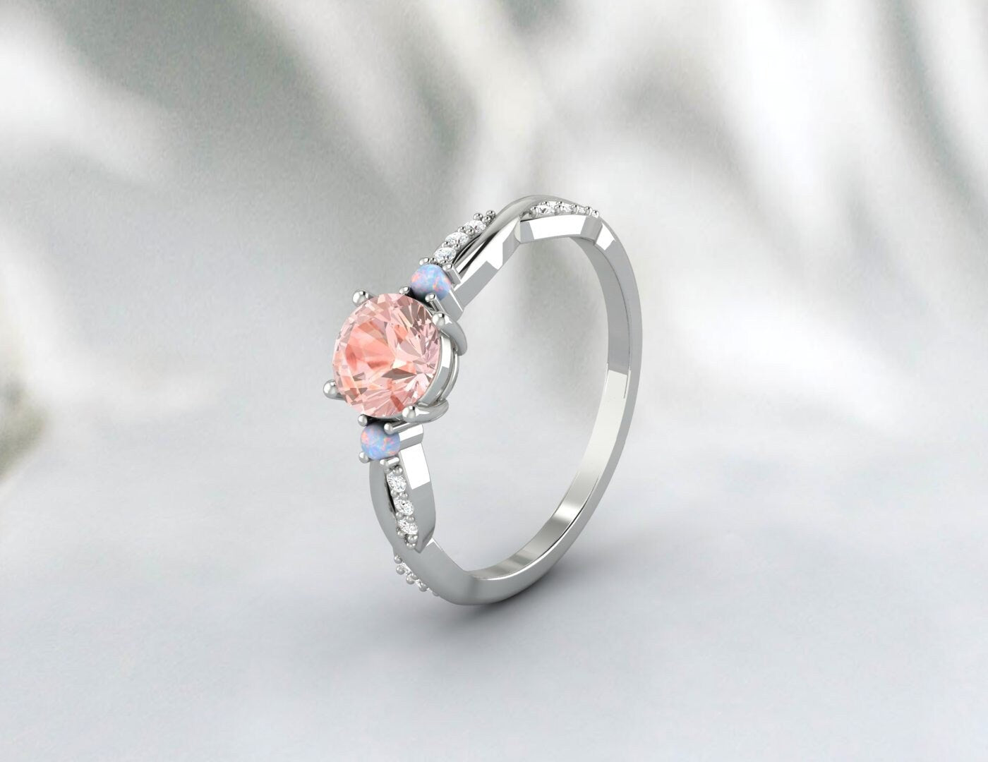 Oval Pink Morganite Engagement Ring Anniversary Ringgift For Her