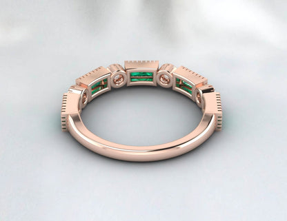 Half Eternity Emerald Wedding Band Sterling Silver Gold Plated Ring