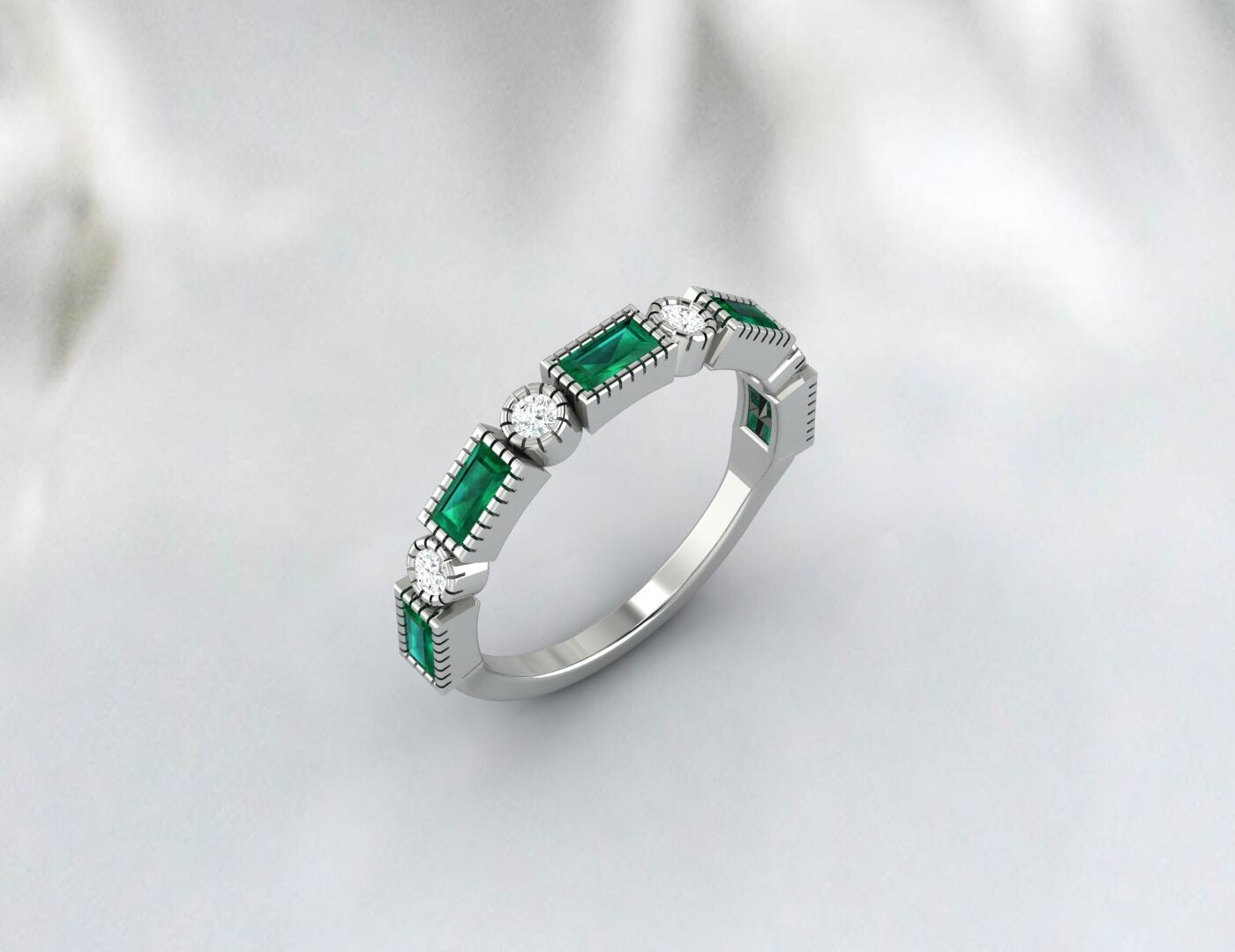 Half Eternity Emerald Wedding Band Sterling Silver Gold Plated Ring