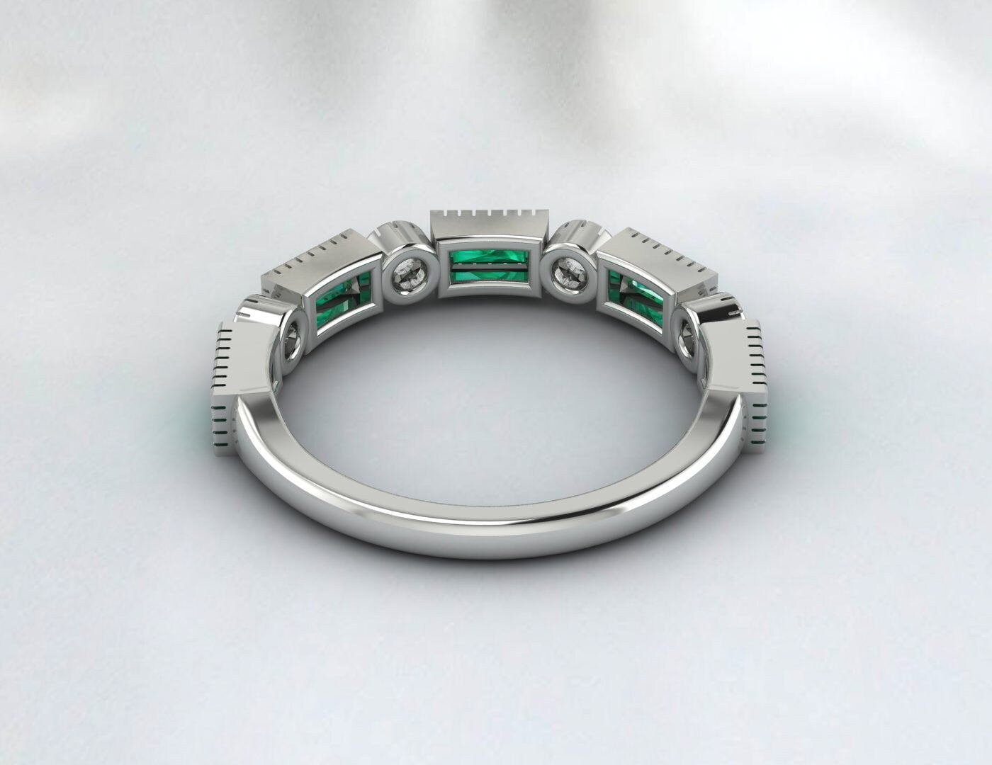 Half Eternity Emerald Wedding Band Sterling Silver Gold Plated Ring