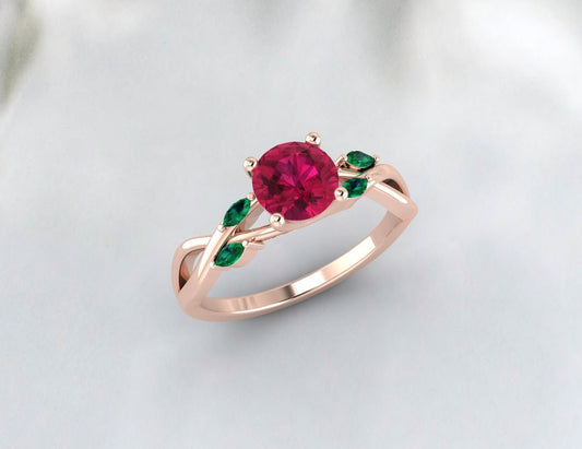 Roter Rubin Blatt Stil Ring Marquise Smaragd Ehering Geschenk für Frauen