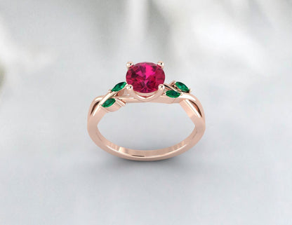 Bague de mariage Style feuille de rubis rouge, bague de mariage émeraude Marquise, cadeau pour femmes