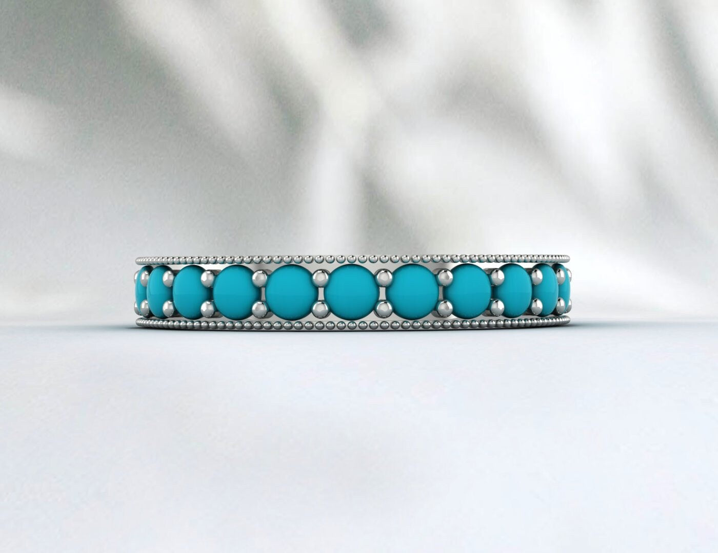 Blue Turquoise Wedding Band, 14k 18k gold, Natural Round Cabochon Dainty Band, Eternity Round Band, Turquoise Gold Ring Band, Wedding gift