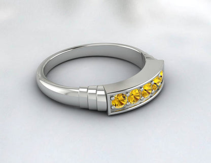 Yellow Citrine Half Eternity Band 5 Stone Ring Unique Wedding Ring