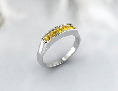 Yellow Citrine Half Eternity Band 5 Stone Ring Unique Wedding Ring