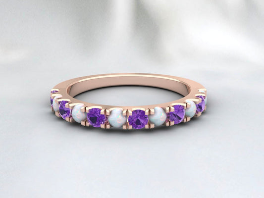 Feueropal und Amethyst Ehering Jubiläumsring Geschenk für Sie