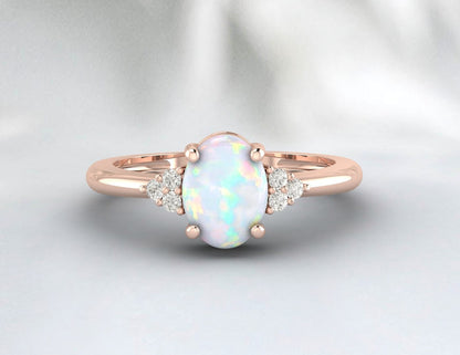 Oval Cut Opal Diamond Ring October Birthstone Anniversary Ring