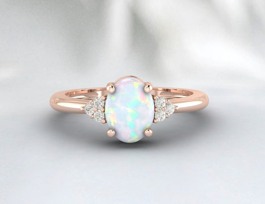 Ovalschliff Opal Diamant Ring Oktober Geburtsstein Jubiläumsring