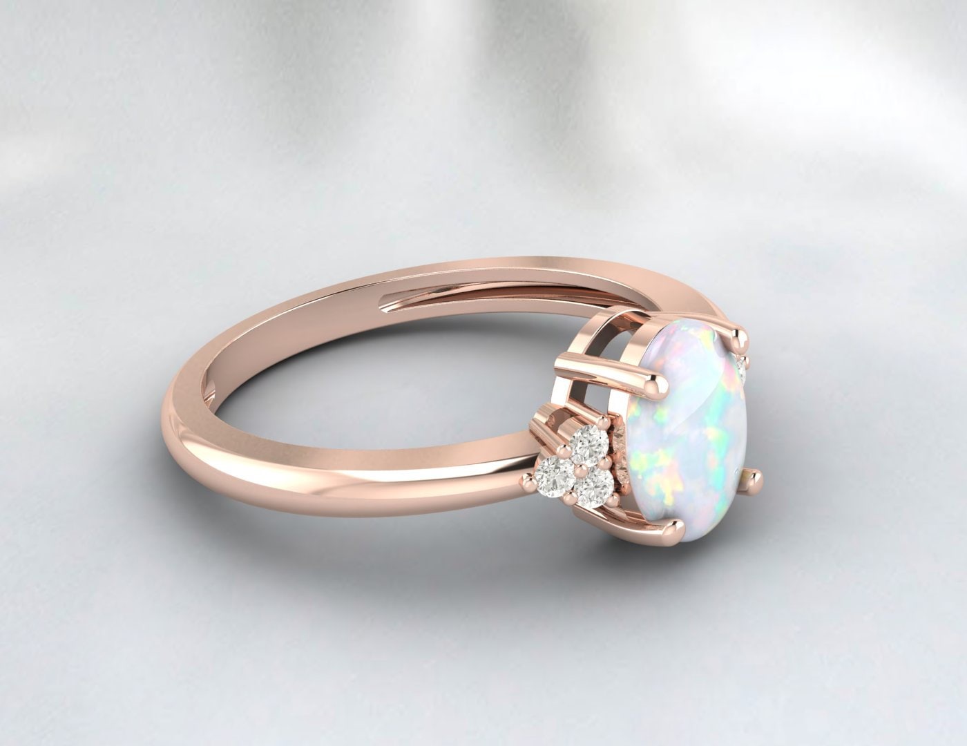 Oval Cut Opal Diamond Ring October Birthstone Anniversary Ring