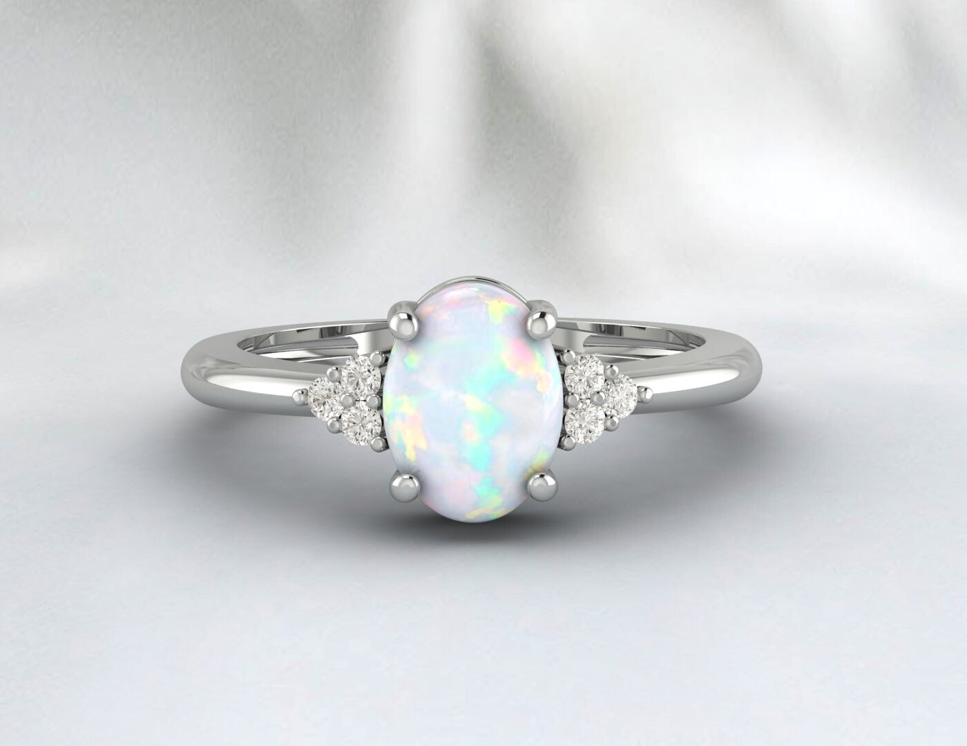 Oval Cut Opal Diamond Ring October Birthstone Anniversary Ring