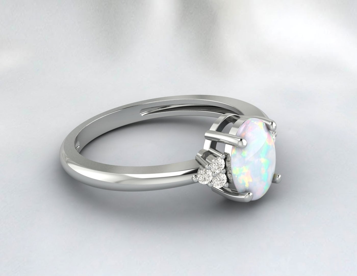 Oval Cut Opal Diamond Ring October Birthstone Anniversary Ring