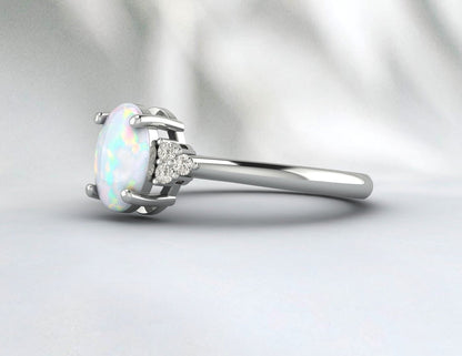 Oval Cut Opal Diamond Ring October Birthstone Anniversary Ring