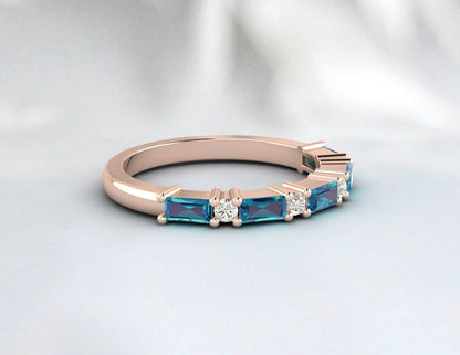 Baguette Blue Topaz Ring Topaz Wedding Ring December Birthstone Ring