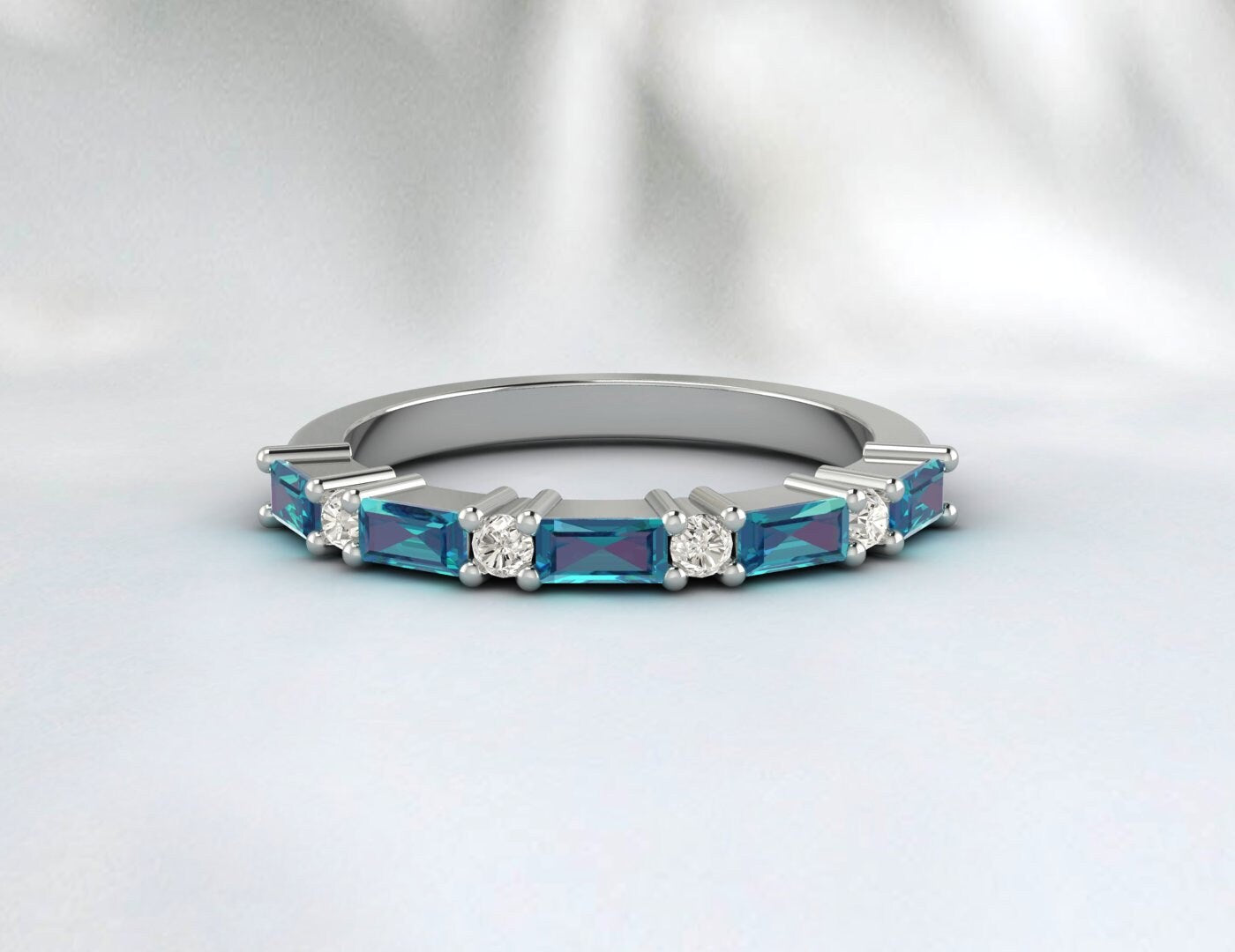 Baguette Blue Topaz Ring Topaz Wedding Ring December Birthstone Ring