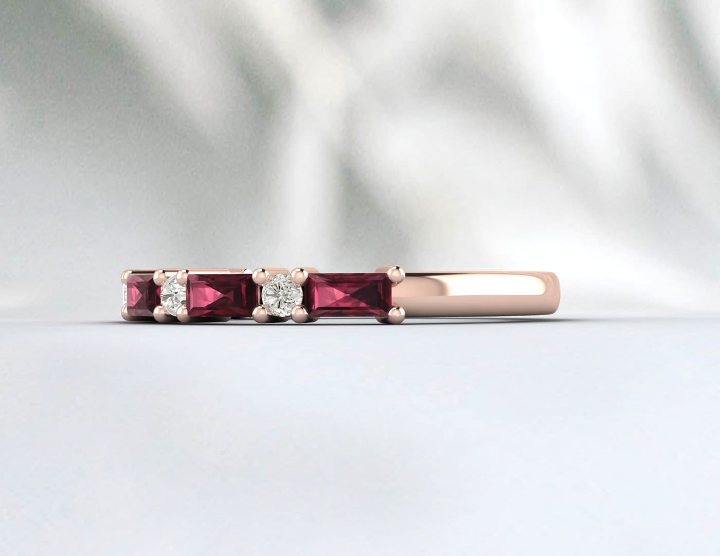 Rhodolite Baguette Garnet January Birthstone Eternity Wedding Band