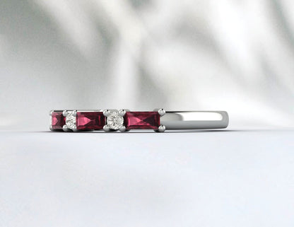 Rhodolite Baguette Garnet January Birthstone Eternity Wedding Band