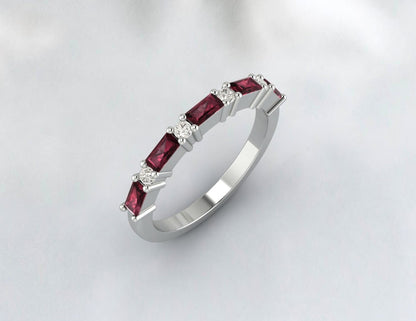 Rhodolite Baguette Garnet January Birthstone Eternity Wedding Band