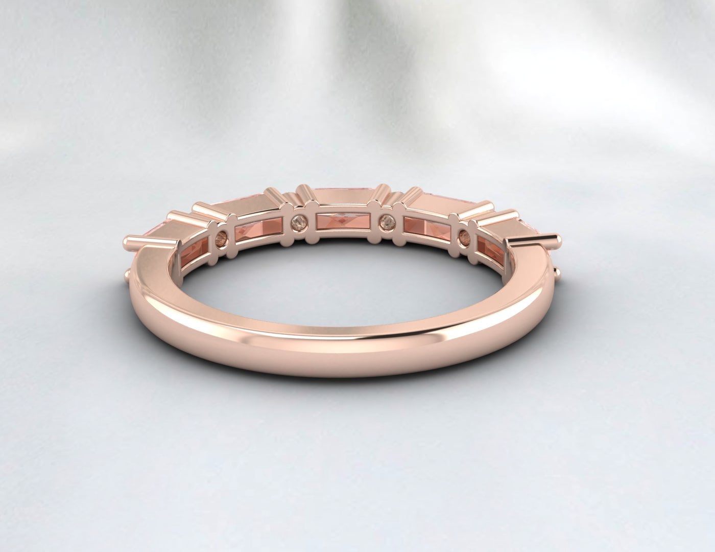 Peach Morganite Baguette Cut Diamond Ring Women Bridal Wedding Band