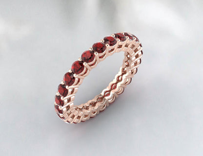 Red Garnet Wedding Band Eternity Ring Silver Vintage Anniversary Gift