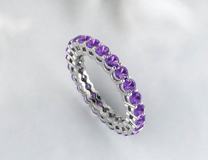 Amethyst Wedding Band 925silver Eternity Bridal Ring Engagement Ring