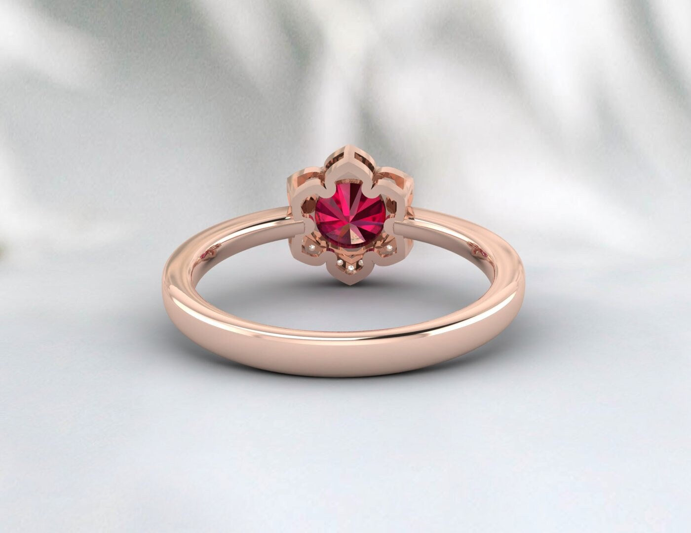 Unique Flower Ruby Diamond Wedding Ring July Birthstone Ring