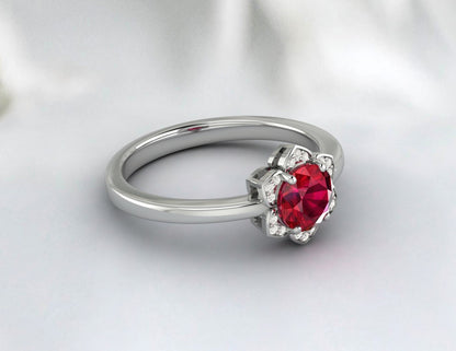 Unique Flower Ruby Diamond Wedding Ring July Birthstone Ring