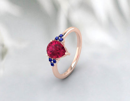 Bague saphir rubis poire naturelle, pierre de naissance de juillet, bande d'anniversaire