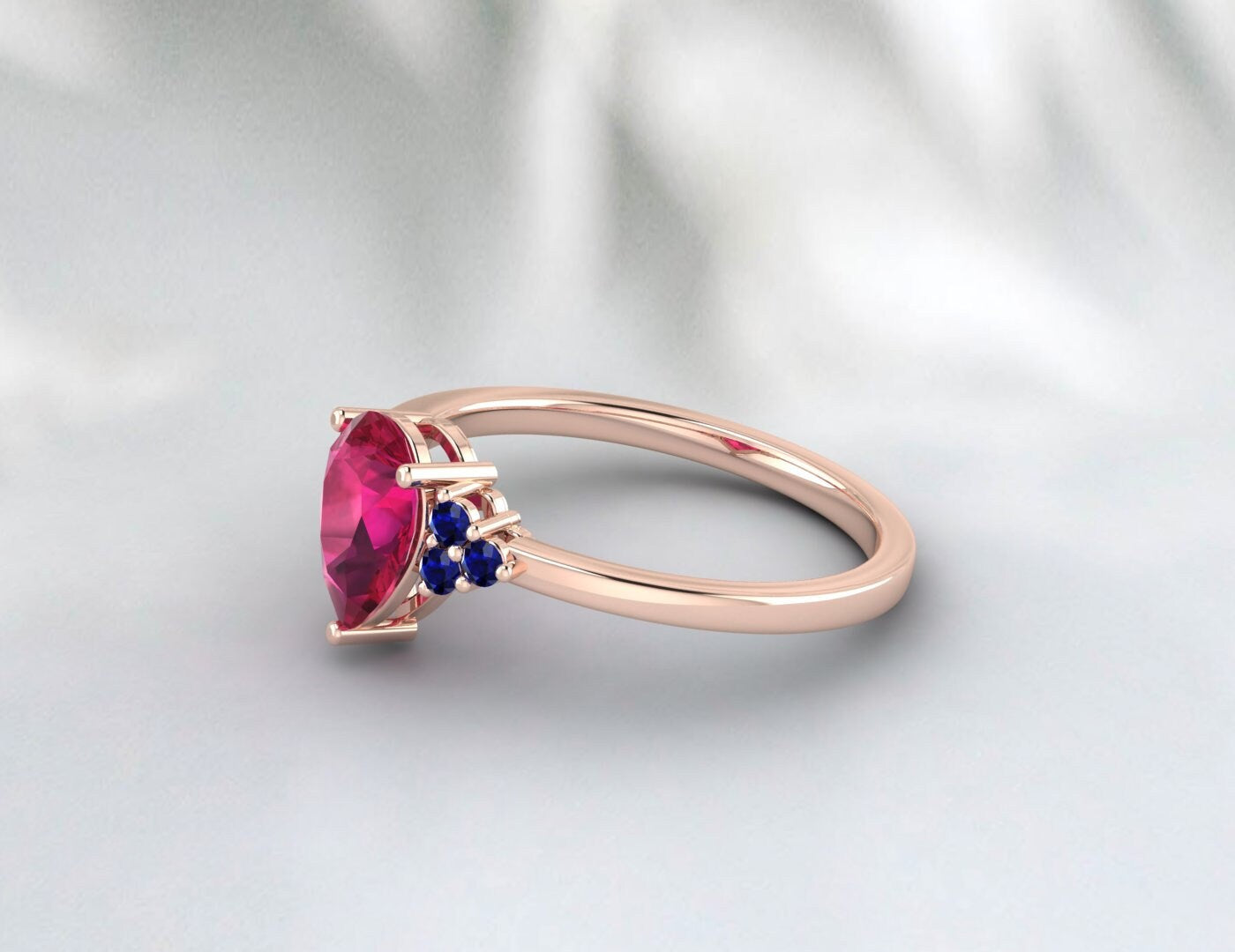 Natural Pear Ruby Sapphire Ring July Birthstone Anniversary Band