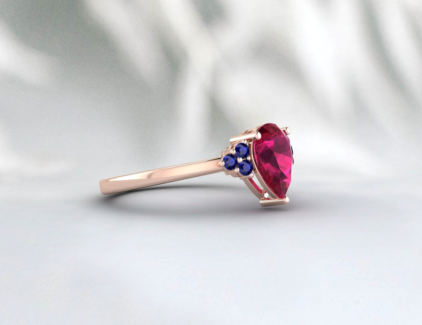 Bague saphir rubis poire naturelle, pierre de naissance de juillet, bande d'anniversaire