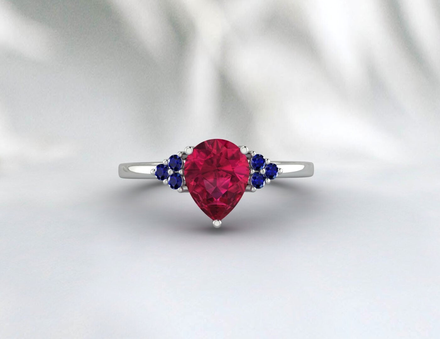 Natural Pear Ruby Sapphire Ring July Birthstone Anniversary Band