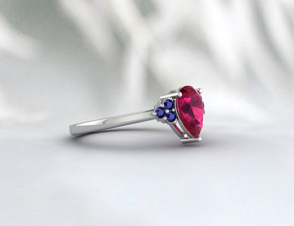 Natural Pear Ruby Sapphire Ring July Birthstone Anniversary Band