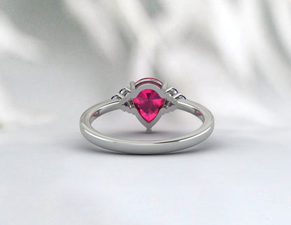 Natural Pear Ruby Sapphire Ring July Birthstone Anniversary Band