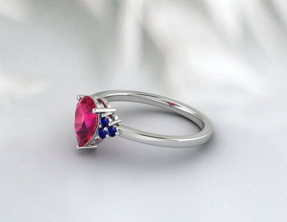 Natural Pear Ruby Sapphire Ring July Birthstone Anniversary Band